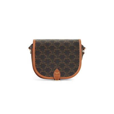 CELINE MEDIUM FOLCO BAG IN TRIOMPHE CANVAS AND CALFSKIN 191502BZJ.04LU (18*17*6.5cm)